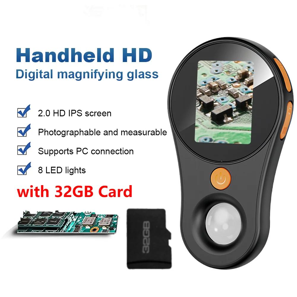 500X Magnification Digital Microscope with LED HD Electronic Coin Magnifier 2Inch IPS Screen Magnifying Glass for Home Office