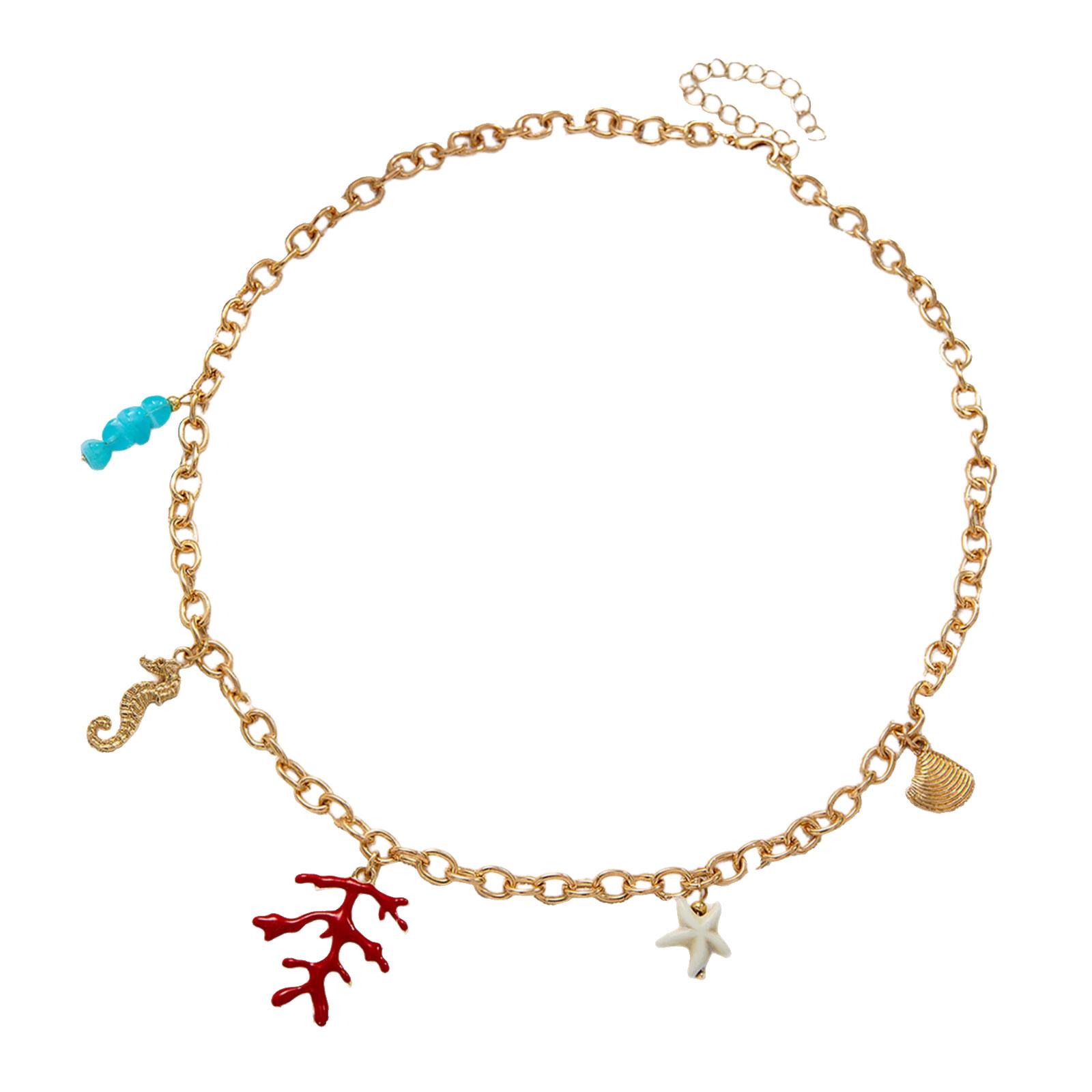 

Elegant Oceanic Theme Necklace Coral Fish Starfish Charm Lightweight Alloy Resin Material For Casual Party Occasions