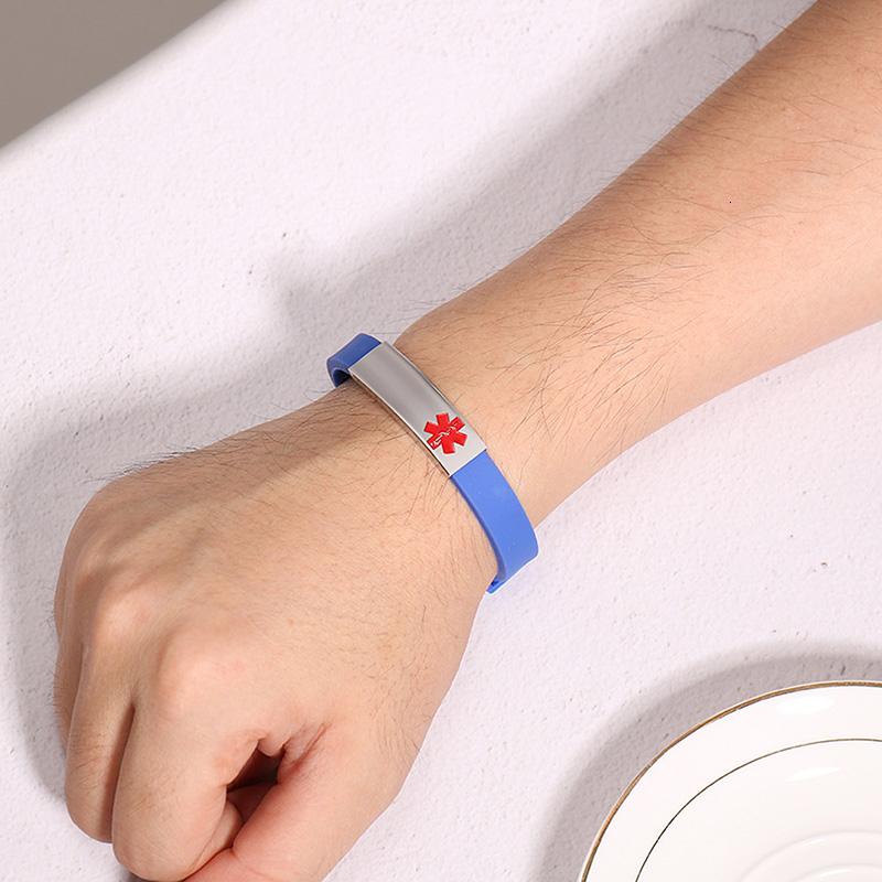 Medical Alert ID Bracelet for Men Women Personalized Diabete ICE Silicone Wristband Type 2 Custom Engraved