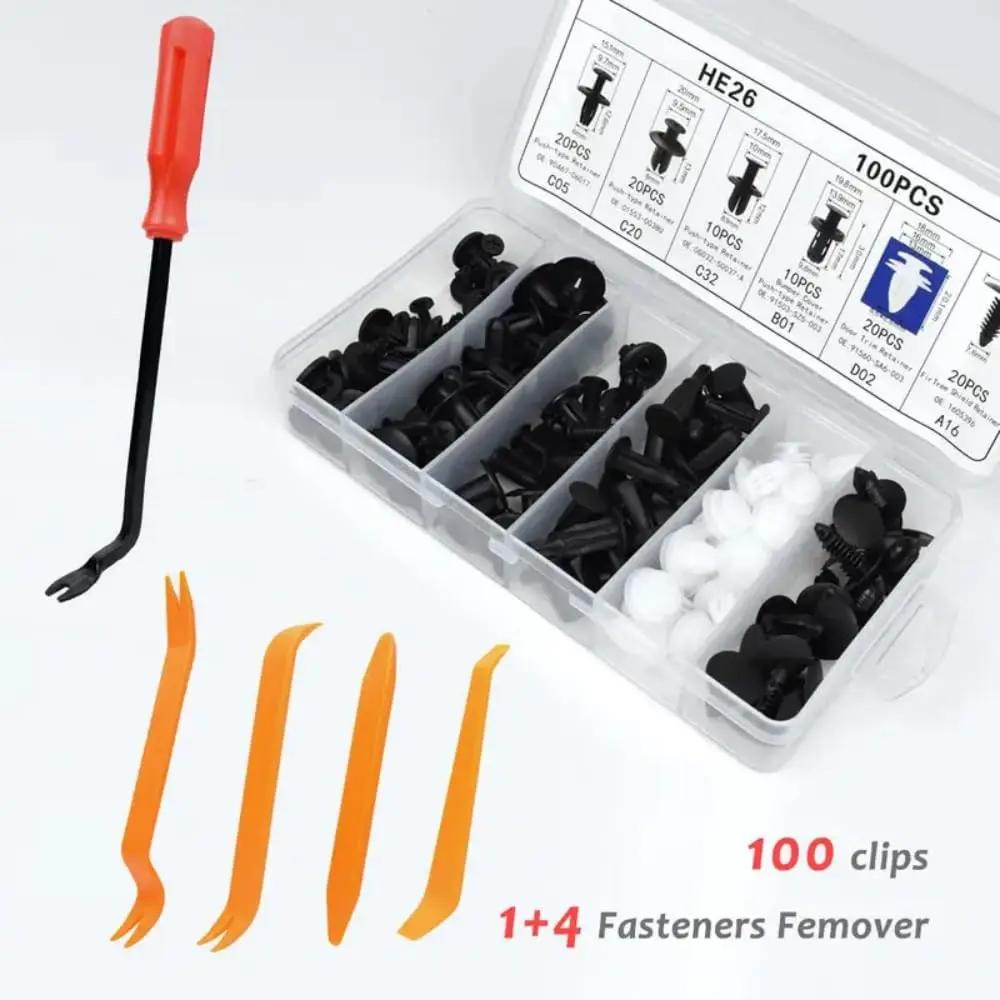 100PCS Universal Bumper Retaining Clip, Automotive Plastic Fastener Push Retainer Kit, Automotive Boxed Buckle Combination Kit