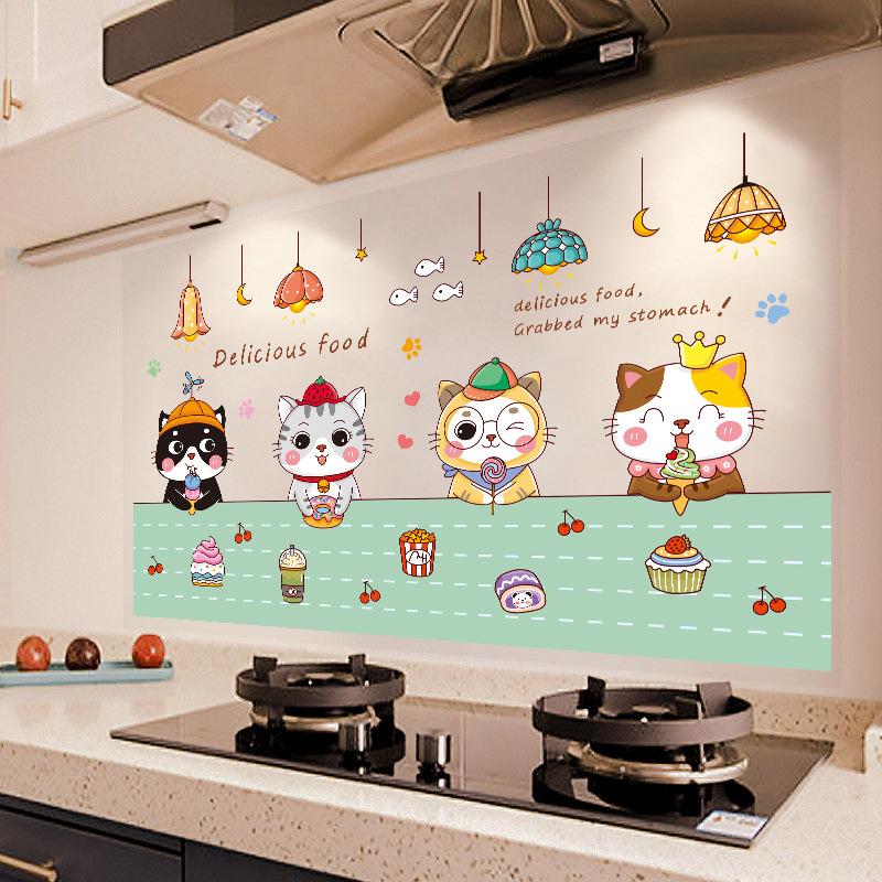 

Декор стены магазина молочного чая, фон интернет-знаменитости, наклейка для раскладки, самоклеящаяся мультяшная кухонная маслостойкая наклейка для стены 70*120