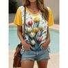 Summer Women's T Shirt Ombre Graphic Geometric Vintage Stylish Casual Short Sleeve V Neck Regular Tops Daily Printed Tees