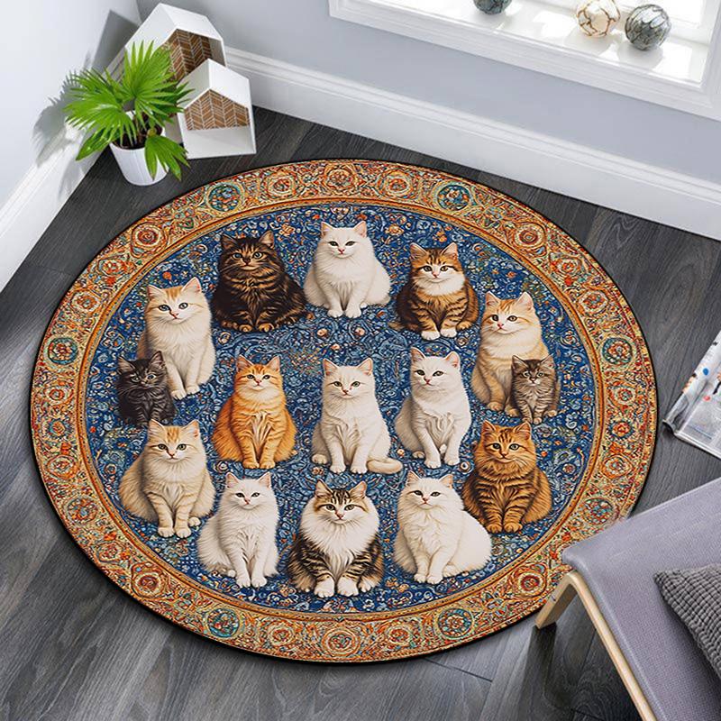 Cats Round Area Rug,Carpet Rug for Living Room Bedroom Sofa Playroom Decor,Non-slip Floor Mat