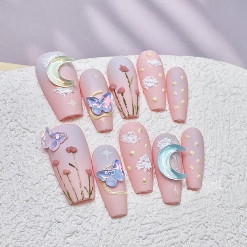 Unique Pink Dream Island Wearable Armor Nail Art Stickers Handcrafted Phototherapy Cute Sweet Fresh Minimalistic Love Heart Pattern