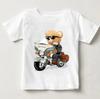 Boys and Girls Ride Motorcycles and Cars in White T-shirts Printed with Bears, Harajuku Baby Fun Clothes, Tops