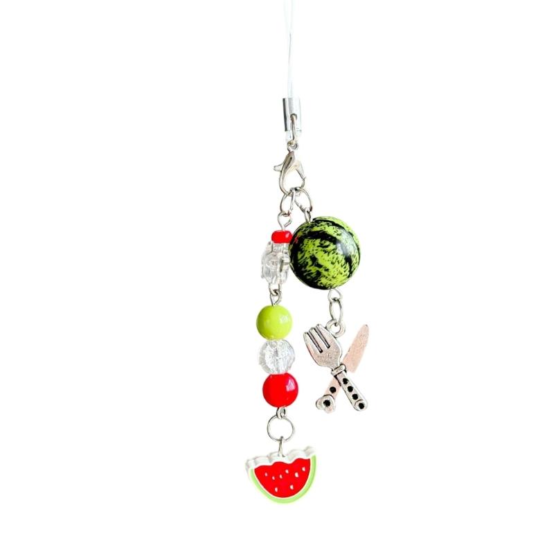 

Summer Watermelon Bead Keychain Resin Fruit Design Keyring Lightweight Sturdy For Students And Professionals