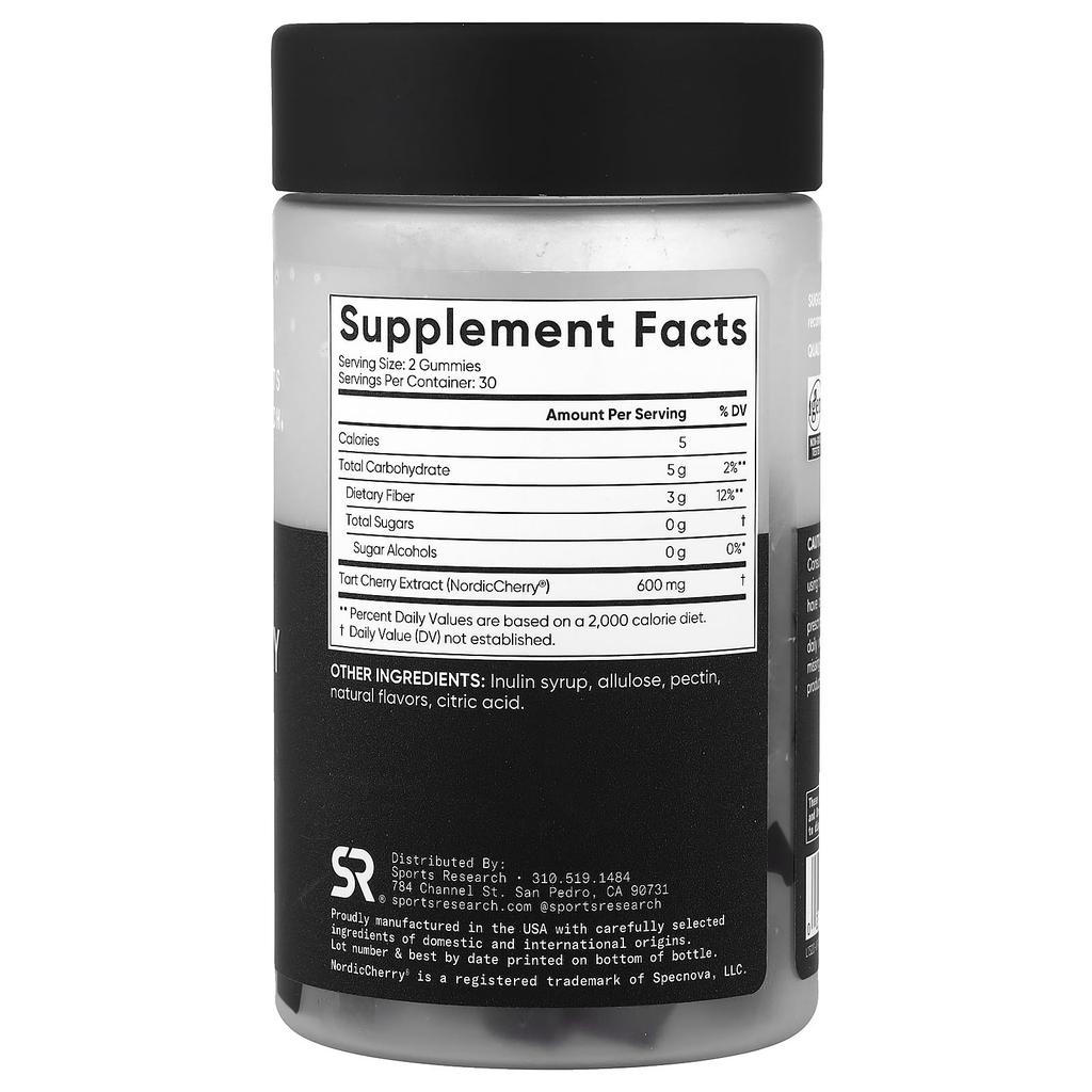 Sports Research, Tart Cherry Gummies, Sugar-Free, 60 Gummies (300mg per Gummi)