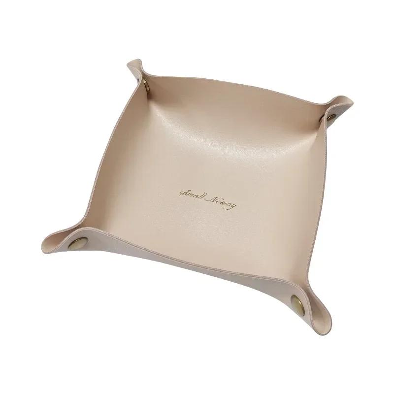 Nordic Leather Desktop Storage Tray Pu Leather Jewelry Cosmetic Key Storage Tray Desktop Folding Organizer Storage Box For Home