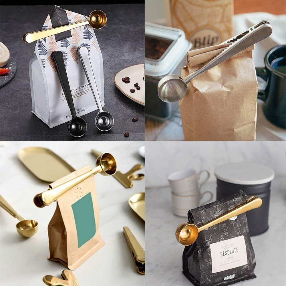 1 Pack Coffee Spoon with Clip Black 2 In1 Stainless Steel 1 Tablespoon Grinding Measuring Spoon with Bag Clip for Coffee and Tea