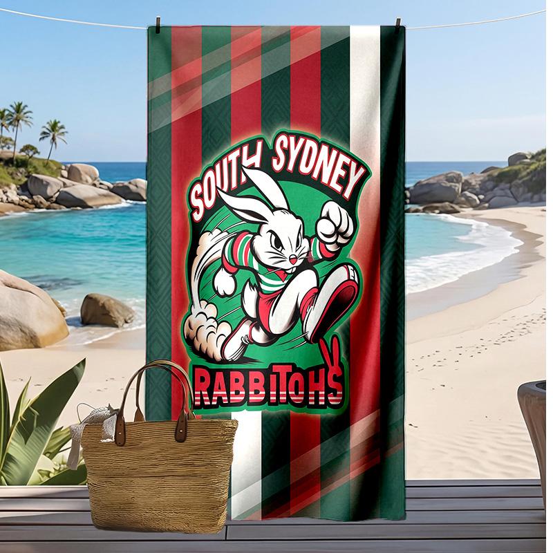 South Sydney Rabbitohs Print Beach Towel Soft Portable Quick?dry Towel For Pool Summer Vacation Outdoor Sport