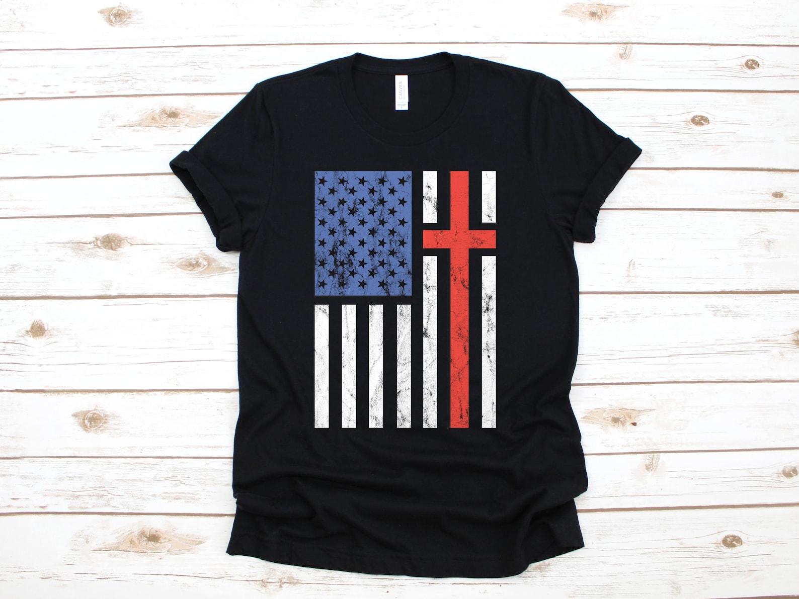 Christian Cross American Flag T-Shirt / USA CatholicT-shirt / Patriotic Jesus T-shirt / T-shirt / Tank Top S