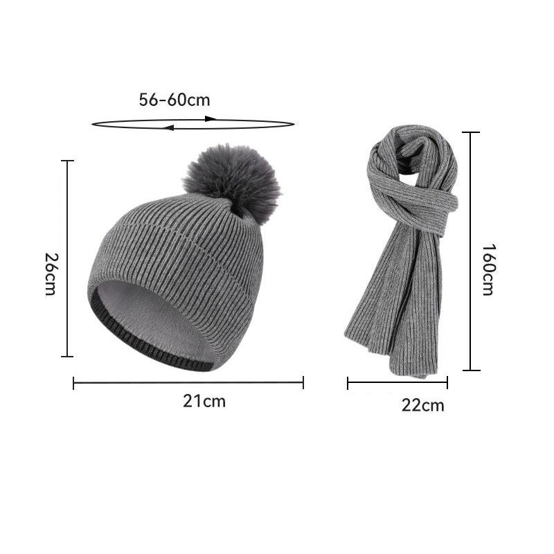 Autumn Winter Knitted Hat Scarf Two-Piece Set Women's Velvet Wool Hat Warm Pullover Hat Long Scarf Set