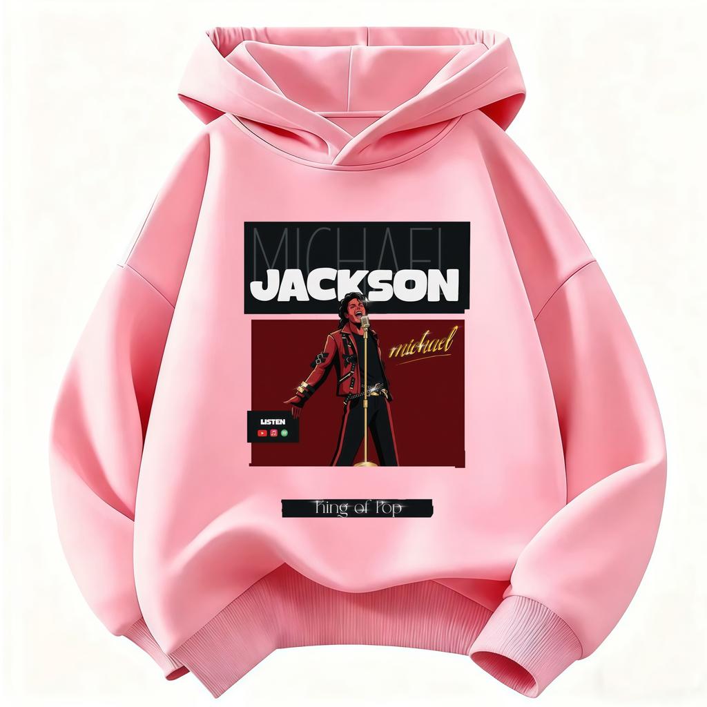 Kinderkleding Warme Kinder Hoodie Herfst/Winter 2026 Michael Jackson Print Unisex Hoodie Sweatshirt Retro Popicoon Grafisch Topje