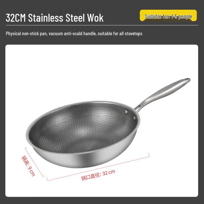 Chu Yi Qi 316 Stainless Steel Honeycomb Non-Stick Wok