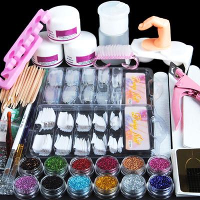 Set de kit Pro Nail Art Pudră acrilică Glitter Strass Brush File Instrument de manichiură