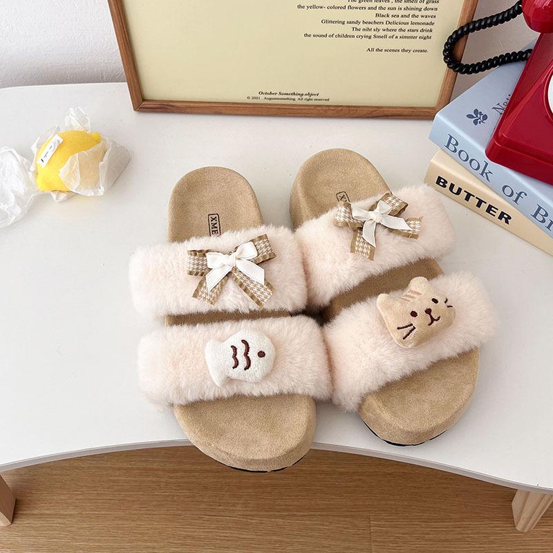 2025 winter new butterfly cotton slippers indoor plush warm slippers women plush cute home winter warm