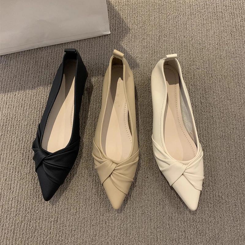 Summer Footwear Pointed Toe Pumps Shoes Women 2025 Comfortable and Elegant Office White Flats Flat On Sale Pumps Ladies