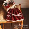 Keying Girls Vintage Sweet Burgundy Strawberry Dot Winter Outfit