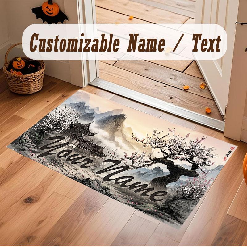 Floral Garden Theme Crystal Velvet Floor Rug Personalized Custom Name Text Warm Carpet Home Decoration
