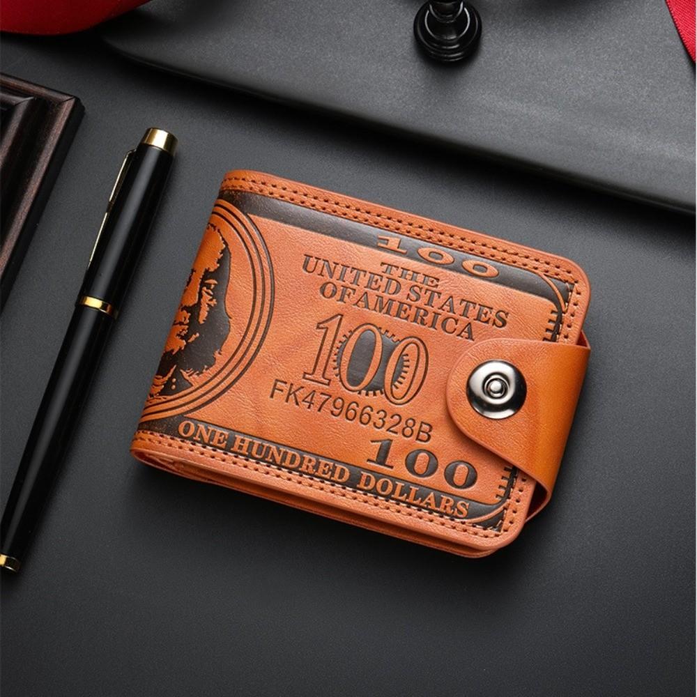 

Vintage 100 US Dollar Pattern Men s Wallets Hasp Multi-Functional Leather Wallet Zipper Coin Purse Daily Use коричневий