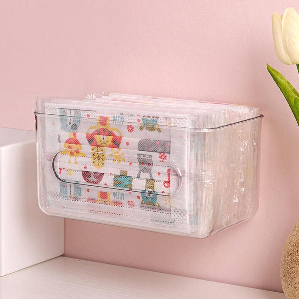 Transparent Storage Box Wall Mounted Tissue Box Large Capacity Disposable Mask Holder Free-punching for Home Office Entrance