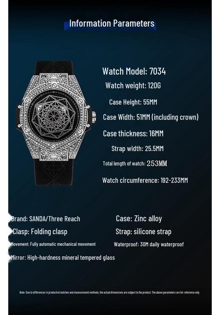 Sanda 7034 Men's Fashionable Luminous Waterproof Automatic Mechanical Watch