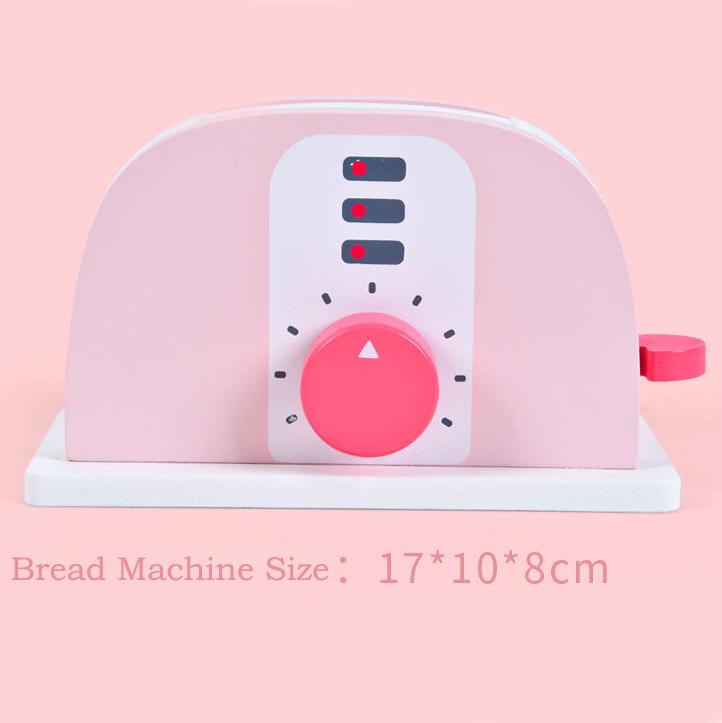 BABIBO Children's Wooden Simulation Toaster Kitchen Set/Girls Pink Bread Machine Kitchen Play House Toys