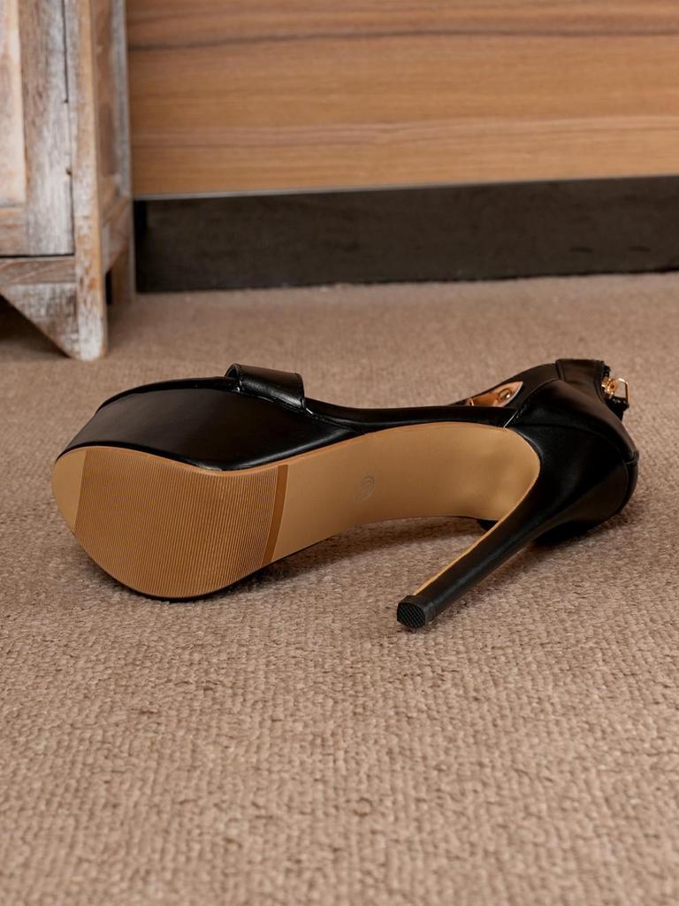 Fashion 16 CM High Heeled Snake Pattern Platform Sandals Women Ankle Strap Metal Decoration Slide Sandals Sexy Nightclub Stripper Shoes