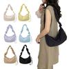 Solid Color Nylon Crossbody Bag Korean Style Canvas Dumpling Bag Pleated Shoulder Bag  Streetwear