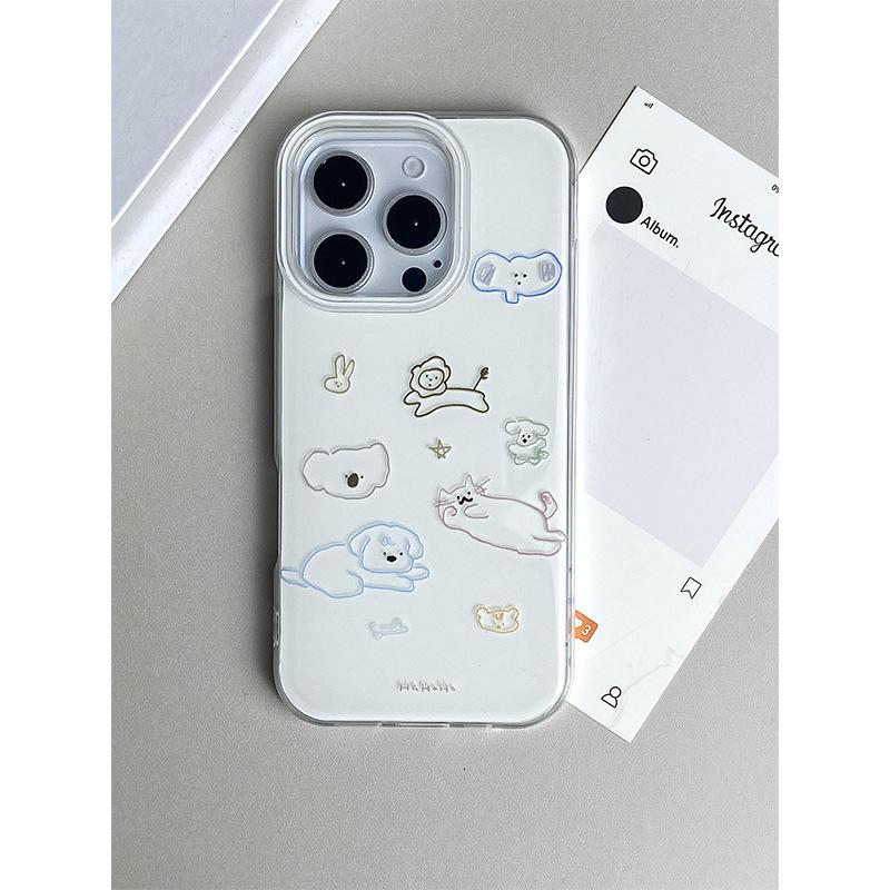 Single-layer line zoo suitable for apple 16 pro mobile phone case new iphone15promax cartoon 13
