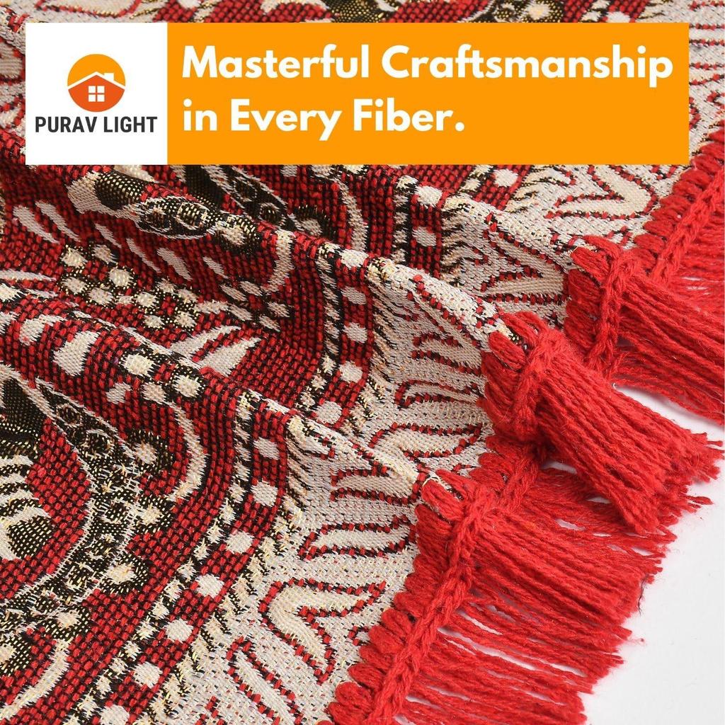 Home Decor Cotton Carpets for Living Room 5x7 Feet Multi-Use Flower Design Carpet Mats (Red Colour)