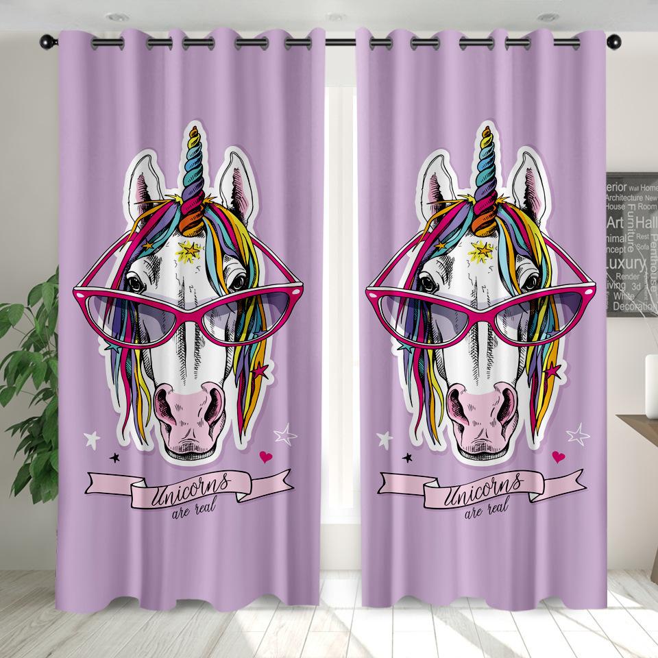 High Density Blackout Curtains Cartoon Curtains Cute Sweet Unicorn Digital Printing Blackout Curtains