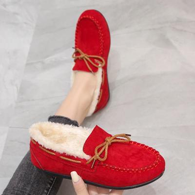 Scarpe di cotone peluche europee e americane per donna 2024 inverno nuove casual da donna peluche con fondo piatto in cotone piattaforma