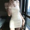 Sexy Solid Color Slanted Shoulder Low Neck Pleated Suspender Dress Spice Girl Style Summer Slim-fit Hip-wrapped Miniskirt