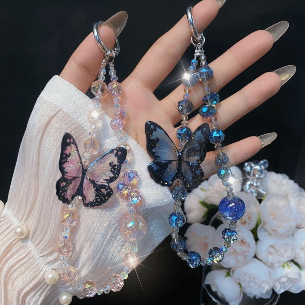 Butterfly Charm Phone Lanyard Charm Glitter Design Mobile Phone Case Chain  Party Accessory