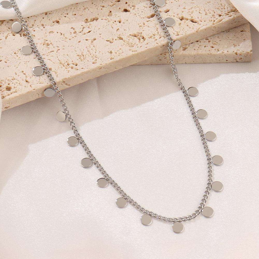 316L Stainless Steel Double Layered Round Coin Pendant Necklace For Women Fashion Simple Lip Chain Necklaces Female Jewelry Gift