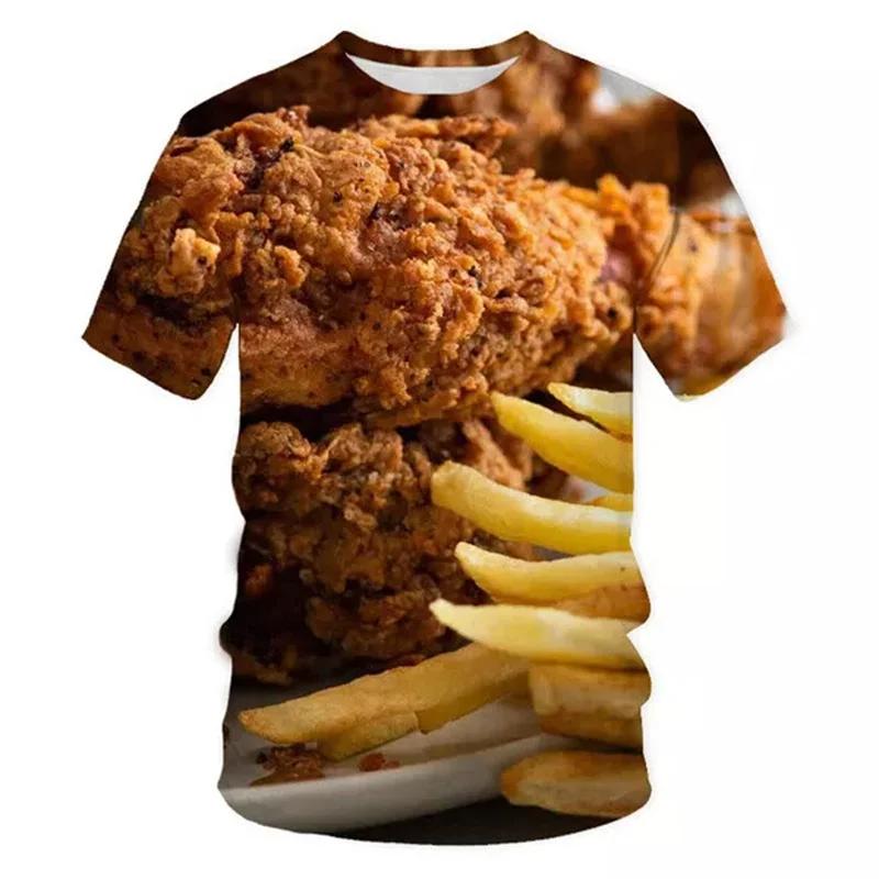 Fried Chicken Pasta Grafik T-Shirt Herren 3D Druck Kurzarm Lustiges T-Shirt Modisch Bequem Locker Lässig Vielseitig Sport T-Shirt