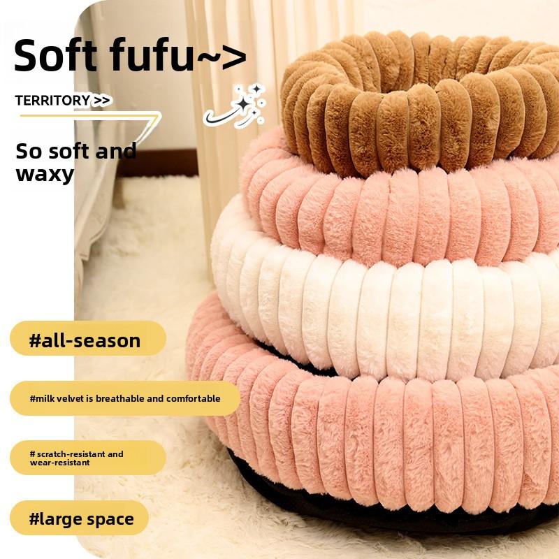 Cats Dogs Round Straight Stripe Plush Warm Comfortable Soft Washable Portable Pet Mat Bed All Seasons