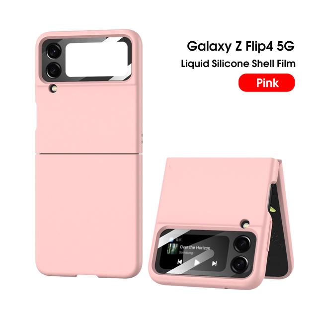 

Для Samsung Galaxy Z Flip 4 Роскошный чехол для кожи, простая жидкая силиконовая зеркальная пленка, складная противоударная защитная задняя крышка For Samsung Z Flip 4 розовый