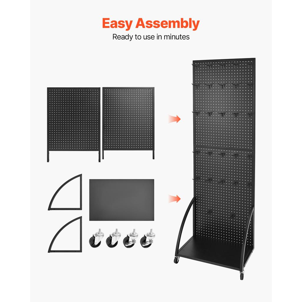 SucceBuy Standing Pegboard Display with Casters & 30 Hooks Thickened Steel Peg Board Panel for Retail Store Jewelry Shop