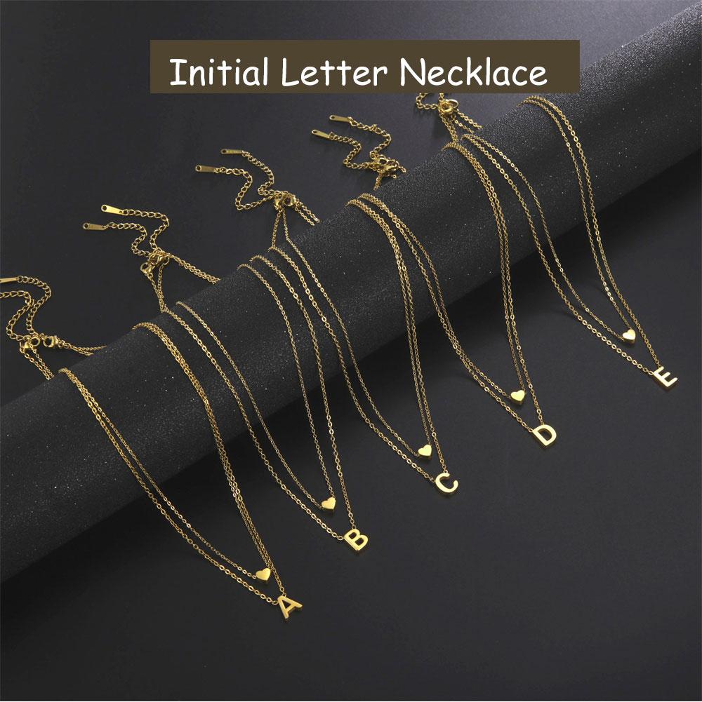 Cazador A-Z Initial Letter Heart Pendant Necklace for Women Alphabet Stainless Steel Jewelry 2026 Double Chains Birthday Gift