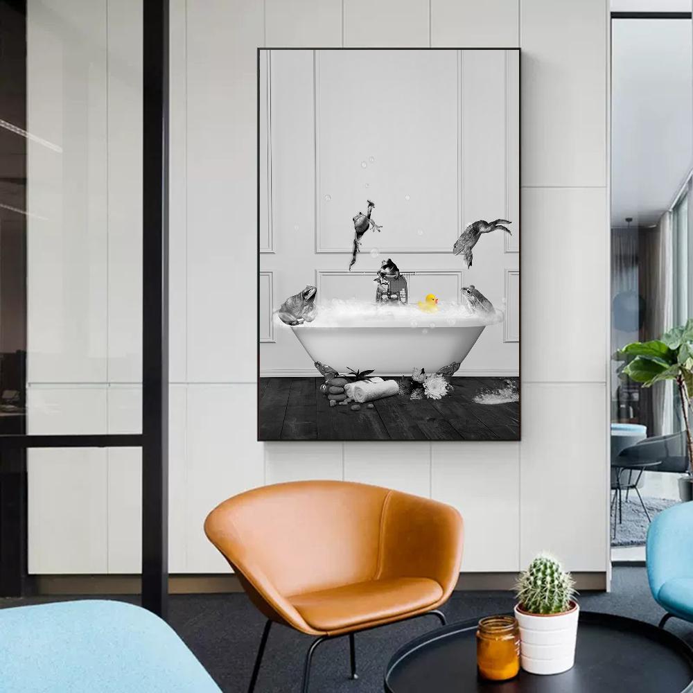 1pc Retro Art Bathroom Animal Poster Self-adhesive Art Poster Waterproof Paper Sticker Coffee House Bar Room Wall Decor