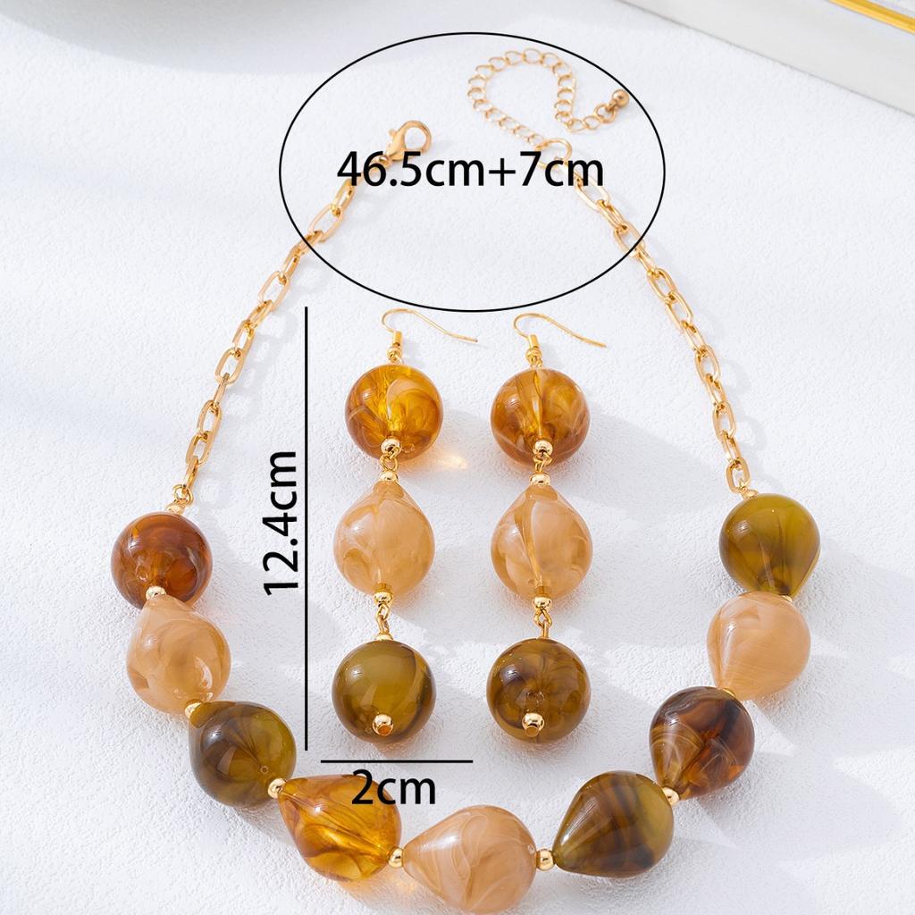 Vintage Farbverlauf Tropfen Harzperlen Choker Halskette Hängende Ohrringe Schmuckset für Damen Party Geschenk