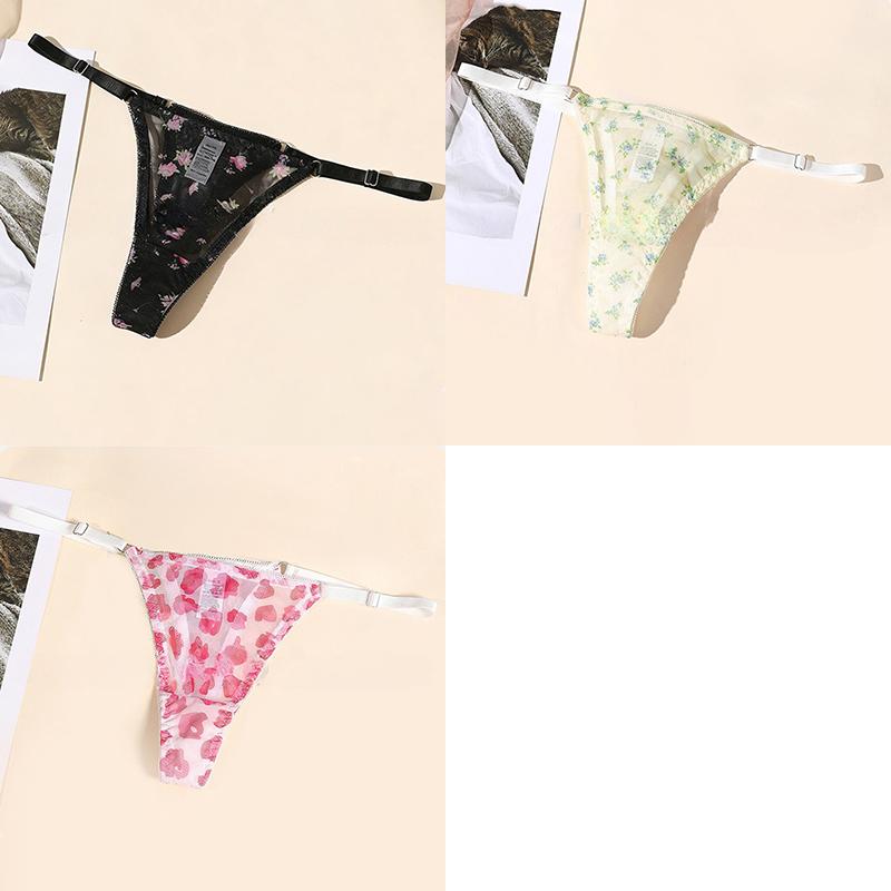 CINOON 3Pcs/Lot Women's Sexy Thin Thong Printed Thin Strap Mesh T-back Seamless Breathable Snug Fit Underwear