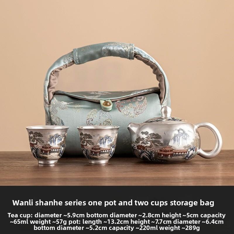Silver-plated Ten-Thousand-Li Mountain and River Tea Set - Premium Luxury Tea Pot - Birthday and Christmas Gift