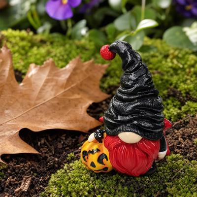 Halloween Gnome Figurine, Small Resin Pumpkin Gnome Statue, Wizard Witch Gnome Ornament for Home, Garden, Tiered Tray, Tabletop Decor