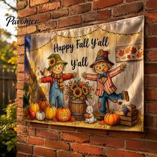 Dekorative Herbstszene für Party 70 x 45 Zoll Kürbis-Hintergrund, Herbsternte-Gnom-Dekorationen Vogelscheuche Fotografie-Hintergrund, Thanksgiving-Banner