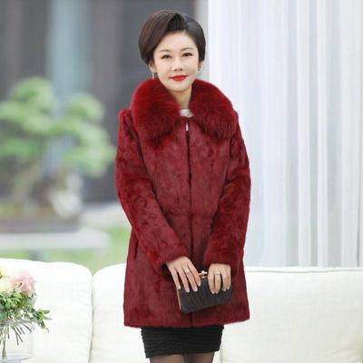 Female Winter Long Style Real Fur Coat Warm Thick Rabbit Fur Jacket Women 100% Natural Real Rabbit Fur Coat With Fox Fur Collar