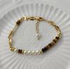 Tiger Eye & Pearl Clavicle Necklace - Luxurious, Versatile, Vintage Pendant for Summer