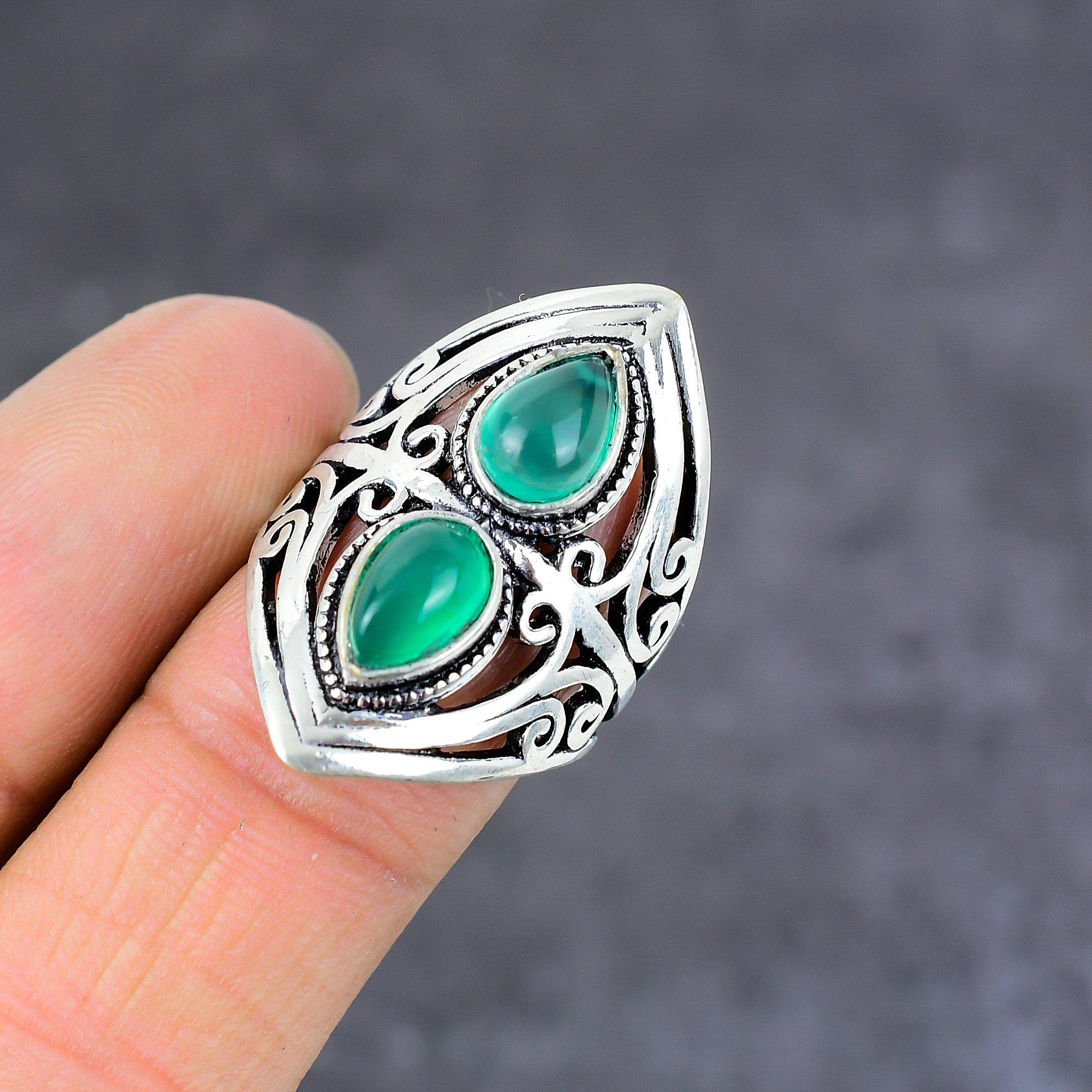 Натуральный зеленый оникс драгоценный камень ручной работы серебро 925 пробы подарочное — фото 3